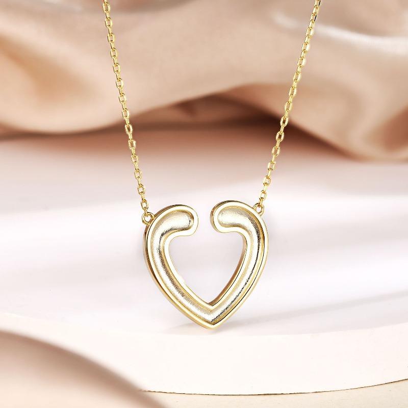 S925 Sterling Silver Ladies Alcohol Heart Pendant Gold Love Necklace