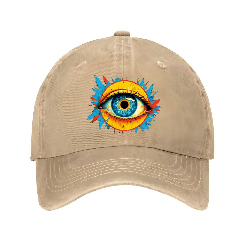 Mystic Blue Eye Sun Graphic Baseball Cap Distressed Cotton Casual Adjustable Unisex Streetwear Hat