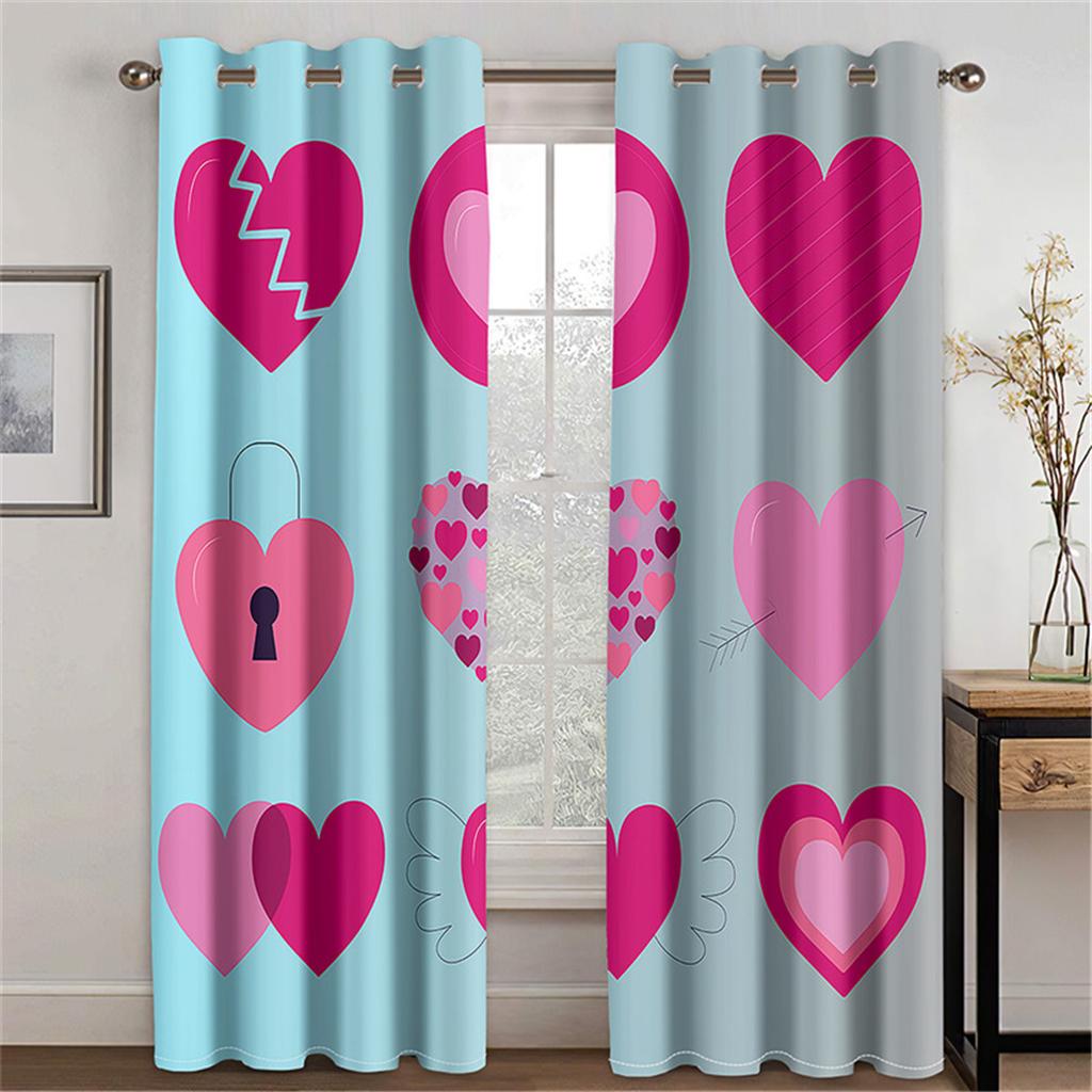 3d Curtains Love Pattern Colorful Red Peach Heart Curtains Balcony Living Room Window Decorative Curtains 2 Panels
