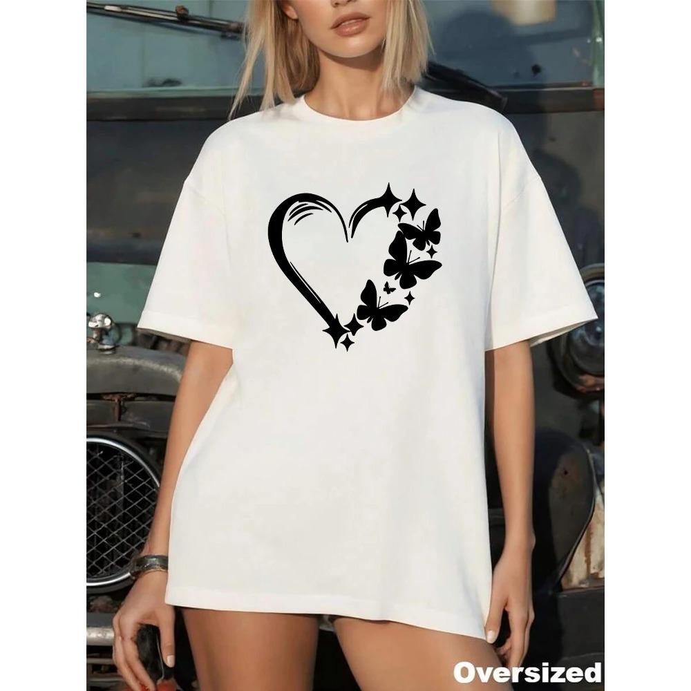 Womens T-shirt Cotton Printing Casual O-neck Short Sleeve Outdoor Sports Jogging Clothing Summer Loose Streetwear Tees