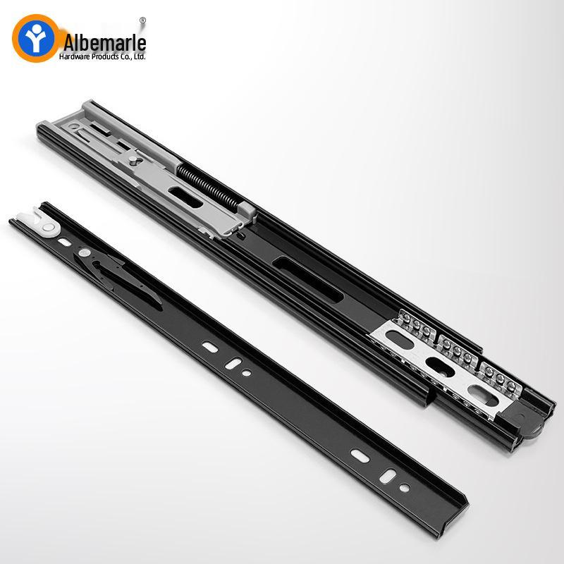 Stainless Steel Damping Drawer Slide Rail with Buffer - Three-Section Guide for Furniture and Cabinet Tracks.