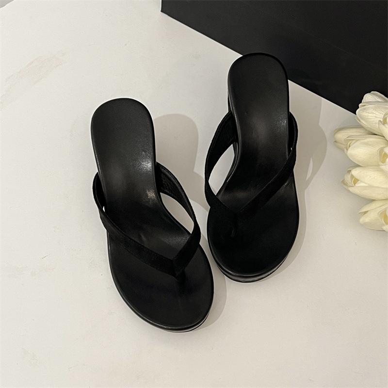Fashion Female Shoes Slippers Casual On A Wedge Low Slides Rubber Flip Flops 2025 Luxury Hawaiian Rome PU Fabric Hoof Heels Low On A Wed