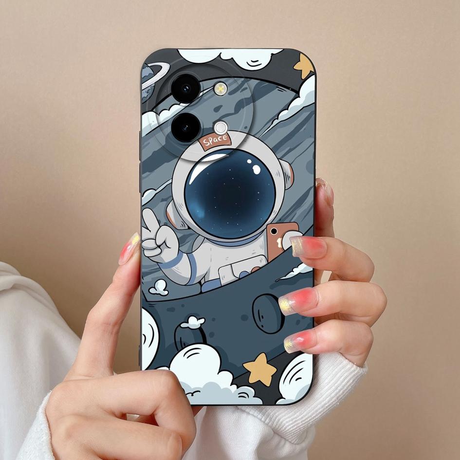 Phone Cover For Vivo Y200i Y38 Y28 T3x Bumper Lovely Pilot Astronaut Case Camera Protection Matte Liquid Soft Silicone Anti Drop Housing For Vivo Capa