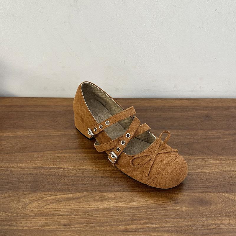 Fashion Mary Jane Shoes Women's Autumn Fashion Design Sense Versatile Bow Light Mouth French Casual High Heel Small Single Shoes