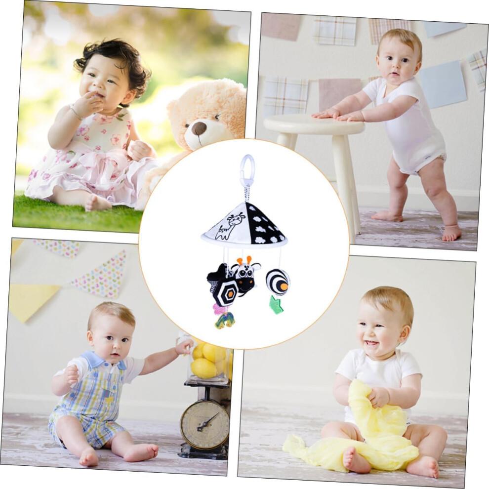 Plush Baby Crib Wind Chime Toy Hanging Pendant Infant Toy Squeaky Sound Stroller And Crib Compatible Black White Multi