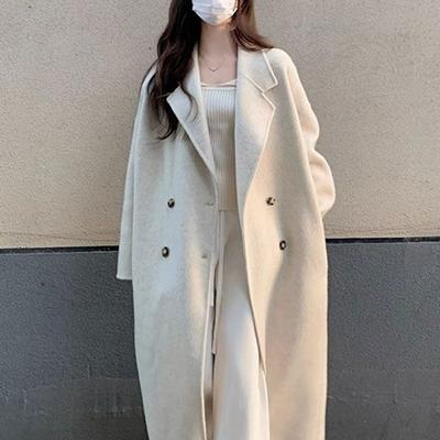 Palton de lână de lungime medie pentru femei, studentesc, toamnă-iarnă, drept, larg, până la genunchi, cu două rânduri de nasturi, leneș, gros, trenci