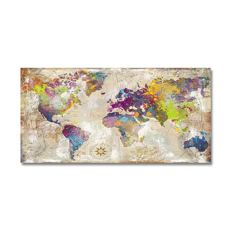 Goldene Weltkarte Bilder Poster und Drucke Wand Kunst Leinwand Gemälde für Wohnzimmer Dekoration Cuadros Home Decor Kein Rahmen