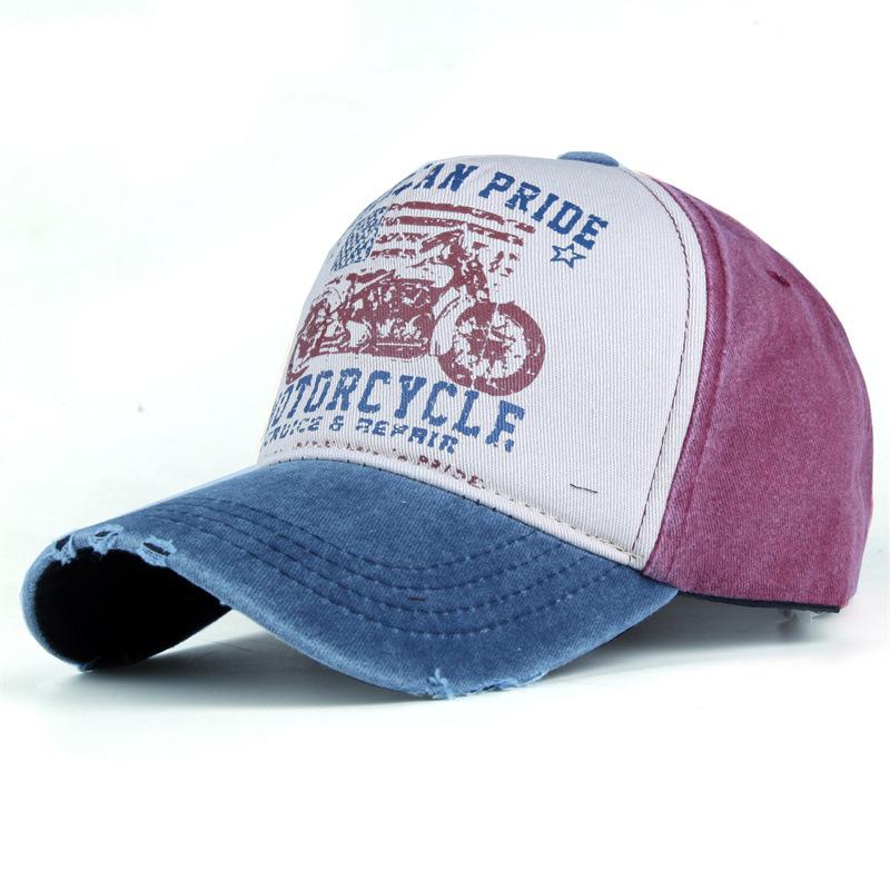 Cotton Five-piece Printing Motorcycle Baseball Cap Truck Cap Made Old Washed Hat Outdoor Visor Hot