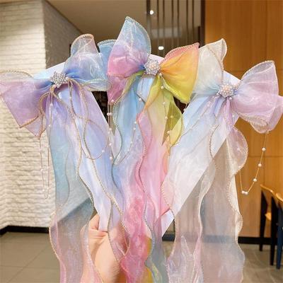 Elsa Princess Bow Ribbon Hairpin for Girls - Ice & Snow Fairy Headdress Hair Accessories