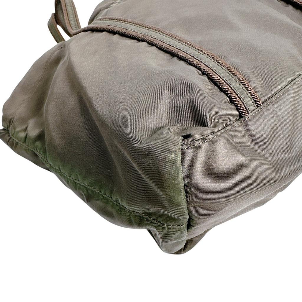 PRADA Logo embroidery Tote Bag Nylon khaki Women BR0977 Used