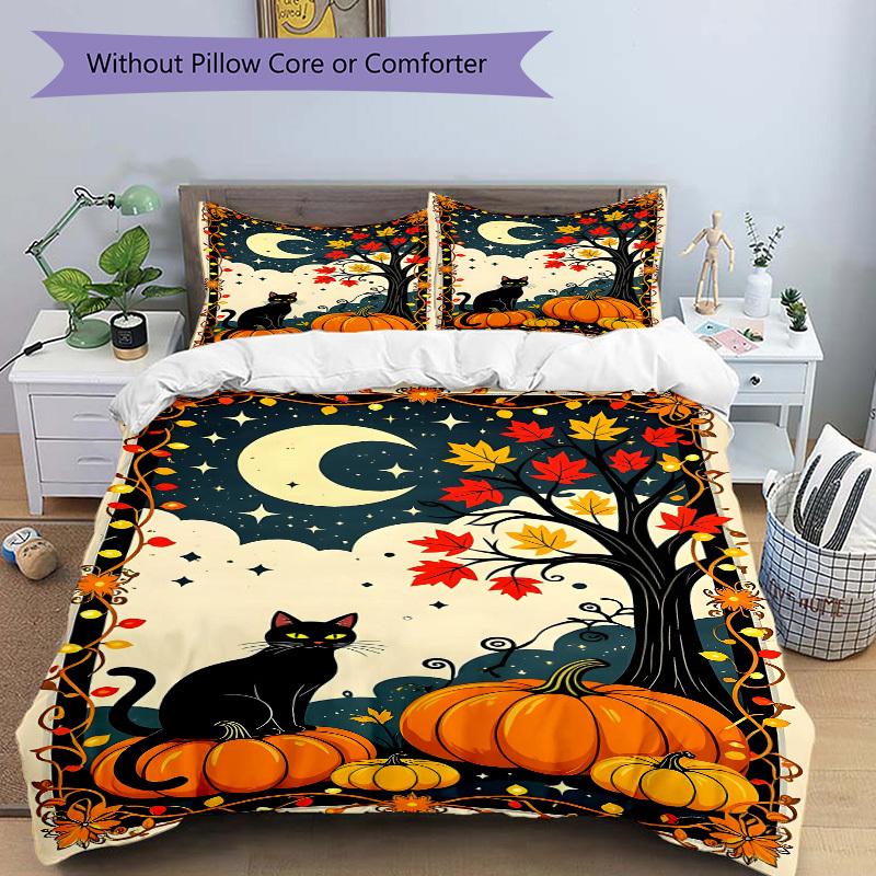 3pcs Autumn Cat Decor Duvet Cover Set -Includes 1 Duvet Cover and 2 Pillowcases, No Quilt Core, All-Season Home Decor yy251111129