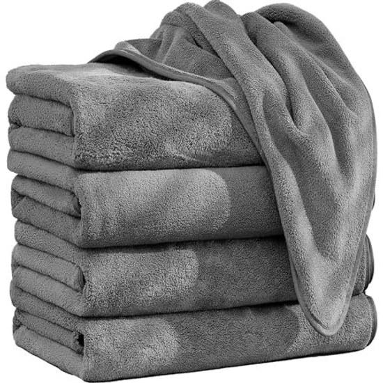 Bath Towel Large Size Fluffy Soft Antibacterial Deodorizing SANRUIHE 140X70cm 4 Pieces Gray Nanofiber Quick Absorption Drying Durable Hotel Quality