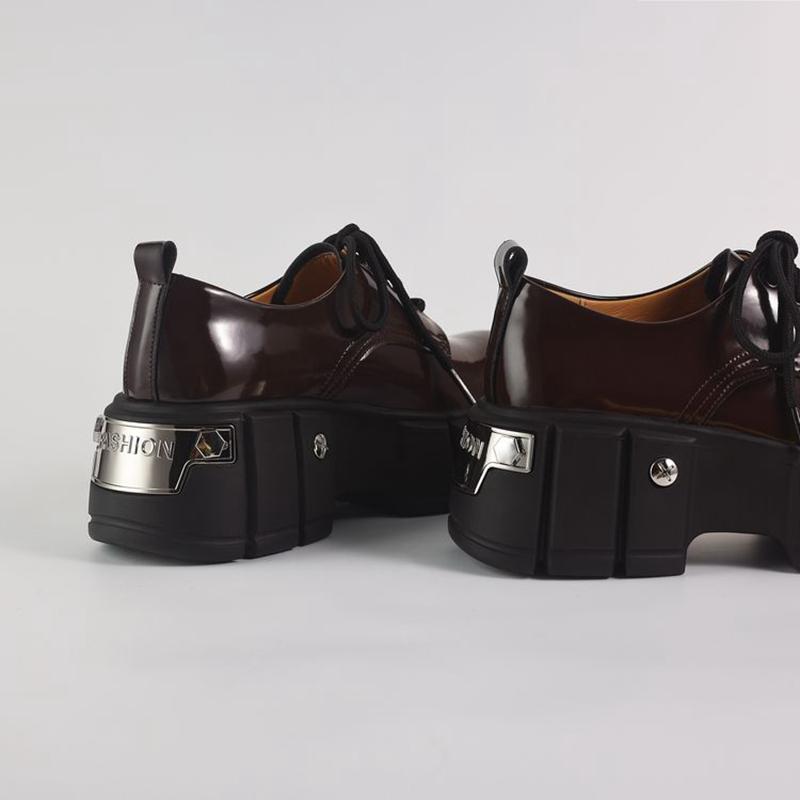 Fashion Women's new genuine leather cowhide thick soled waterproof platform high heels lace up college style single shoes casual shoes