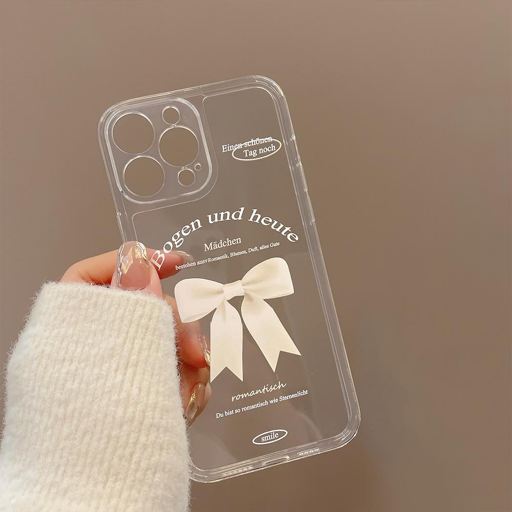 Simple White Bow Phone Case for IPhone 17 Pro Max, 16cm, Soft Case for Apple IPhone 15, 14cm, Full Coverage, High Definition, Transparent