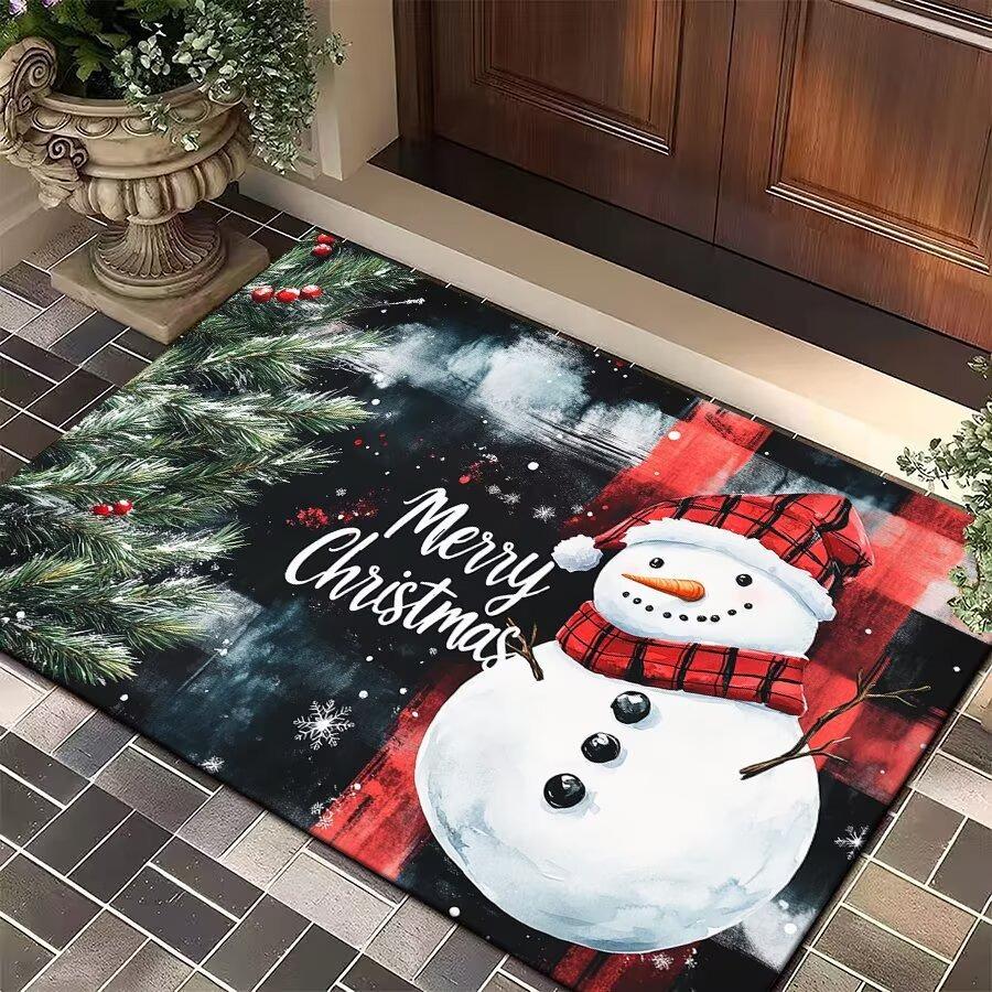 Christmas Snowman Pattern Carpet Floor and Door Pads Non Slip Soft Modern Style Living Room Entrance Bedroom Foot Mat Decoration