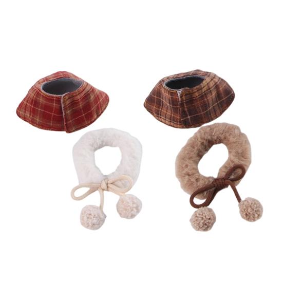 Hamster Cape And Furry Collar Scarf Set Vintage Plaid Small Animals Cosplay Apparel for Chinchilla Guinea Pig Rabbit Parrots African Greys Parakeet