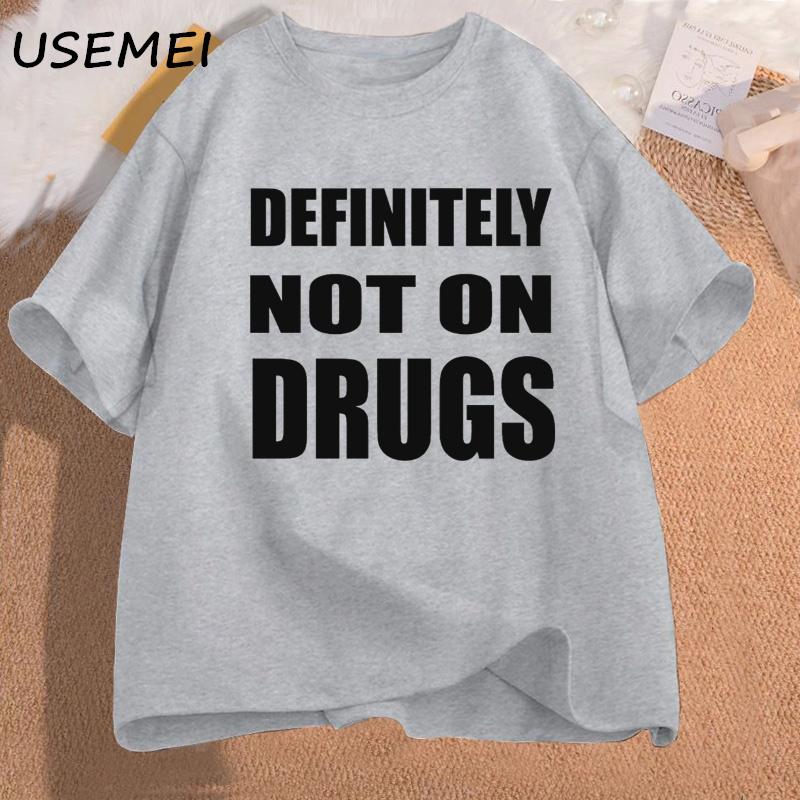 Trička Definitely Not on Drugs Bavlna Krátký rukáv Vtipné tričko Pánské Ležérní Oversized Pánské Oblečení Streetwear Párty Klubová Trička