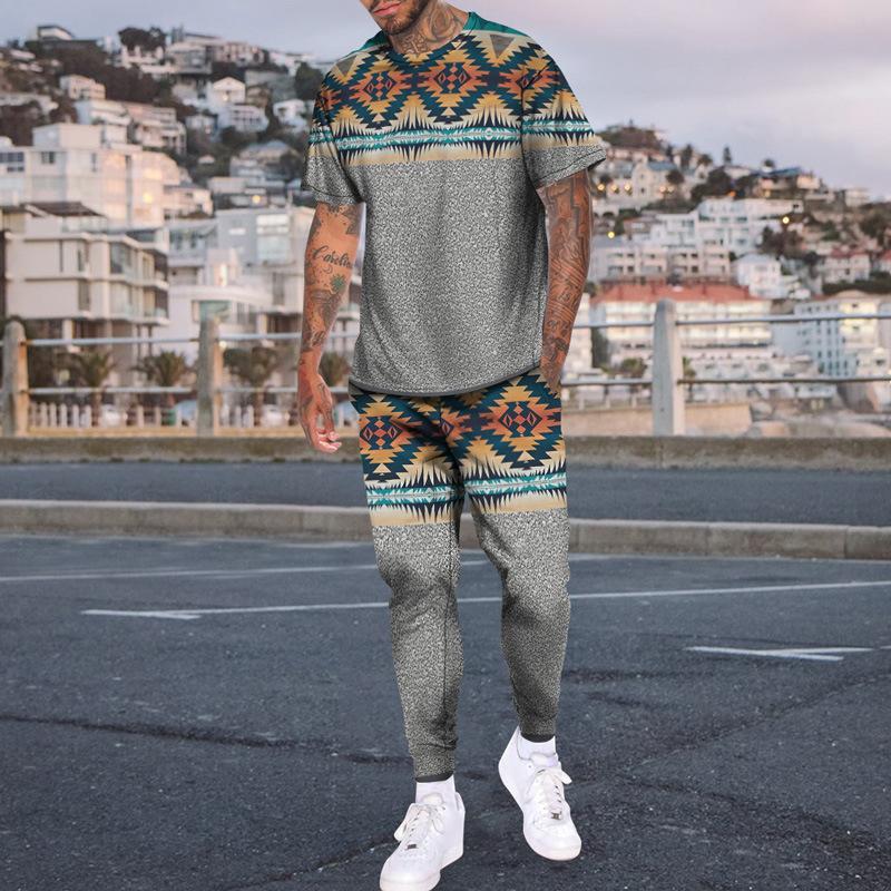 Herr T-shirt Långbyxor Träningsdräkt Etniska Stilar 3D-tryck T-shirts Byxset 2 Delar Streetwear Oversized Kostymer Sportkläder