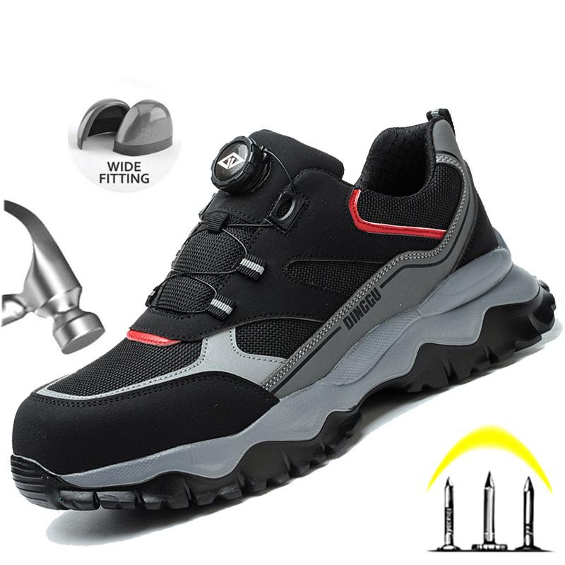 Rotary Button Comfortable Safety Shoes Lightweight Breathable Work Sneakers Low Top Anti-Puncture Anti-Smash Steel Toe Shoes