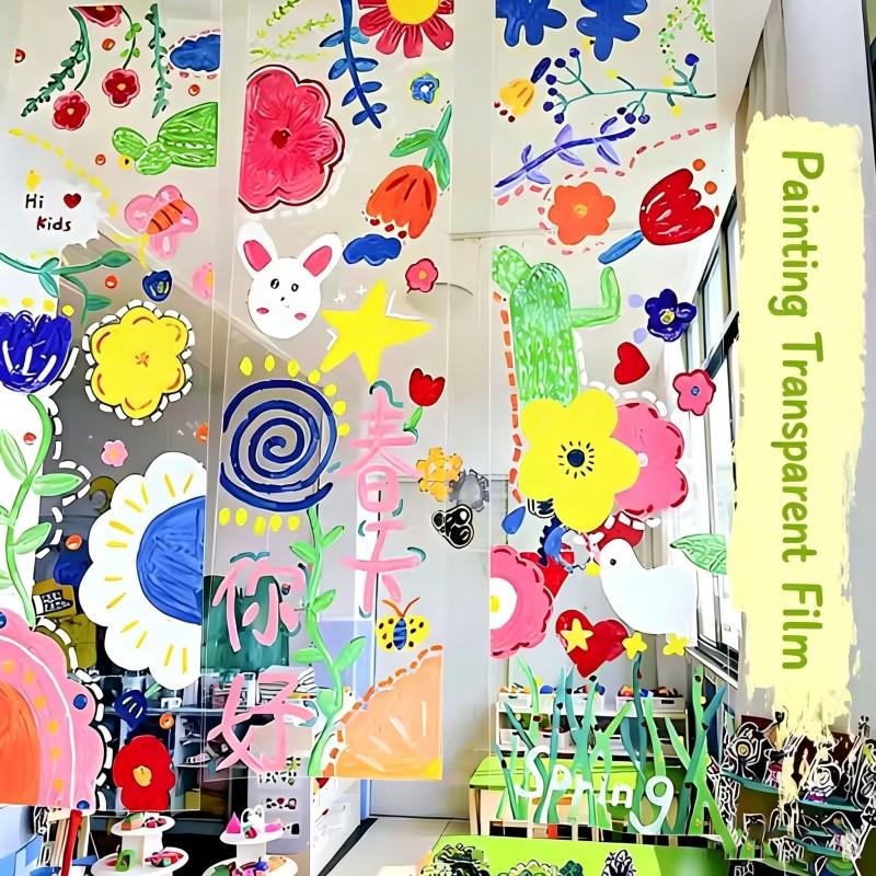 Transparente Selbstklebende Mal- und Graffiti-Folienrolle für Kinder, 2MIL/4MIL Sticker-Kunstpapier Klassenzimmer Heimwanddekor