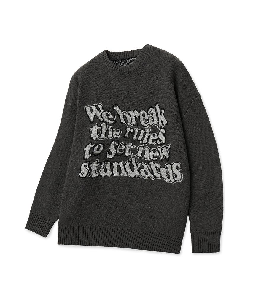 STANDARDERROR 87-Stan191 Art Lettering Oversized Jacquard Knit Charcoal