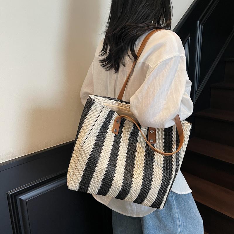 Strohtasche Damen Strandtasche Schultertasche Gewebte Tasche Pendler Große Kapazität Tragetasche