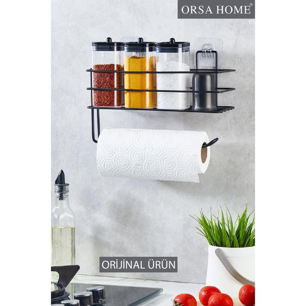 Adhesive Kitchen Organizer Organizer Shelf With Roll Paper Towel Holder Black 962