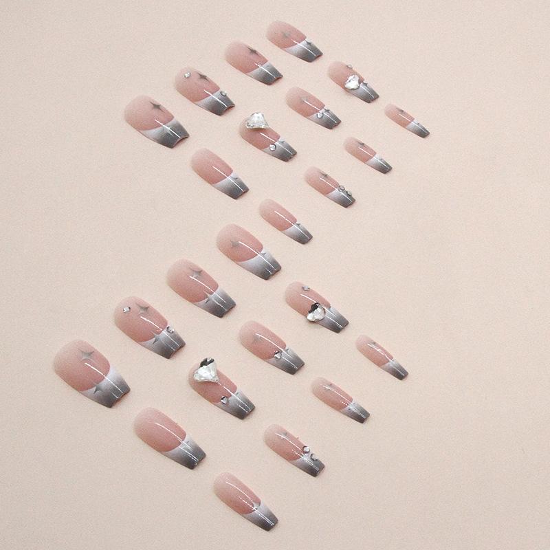 Medium And Long Ballet Nail Soot Gradual Change French Stars Giant Flash Love Diamond Wear Nail Piece Nails