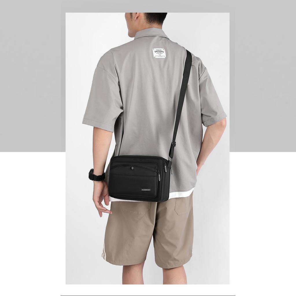 Simple and large-capacity messenger bag, casual Oxford cloth satchel bag, multi-layer cashier stall bag, men's shoulder bag.