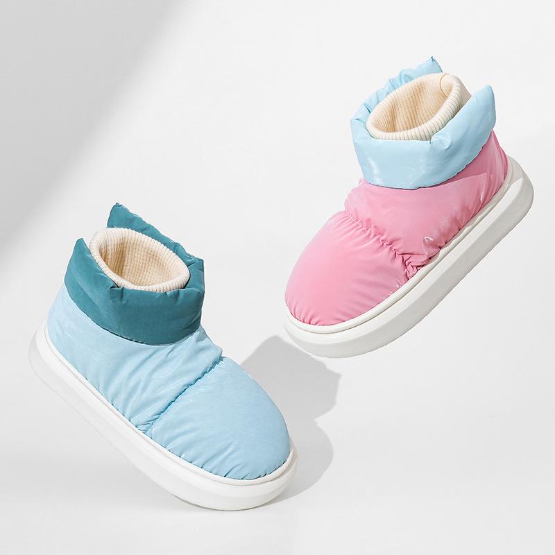 Waterproof, Fleece and Thickened Snow Boots Are Worn Over Warm Short-tube Bread Cotton Shoes