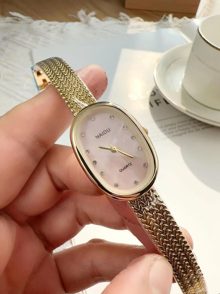 New Brand Quartz Watch for Women Luxury Gift Oval Dial Rhinestone Watch Adjustable Stainless Steel Strap Wristwatches Wholesale