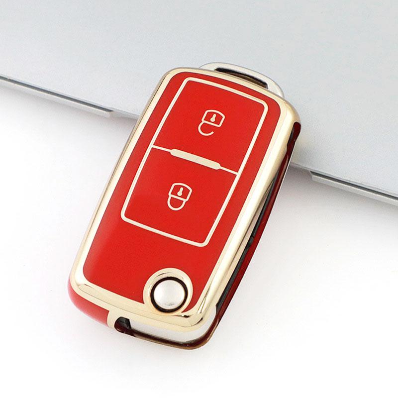 

2 кнопки для VW Volkswagen Polo Tiguan Passat Golf Jetta Lavida Skoda Octavia TPU чехол для ключа автомобиля чехол для сумки-брелока красный
