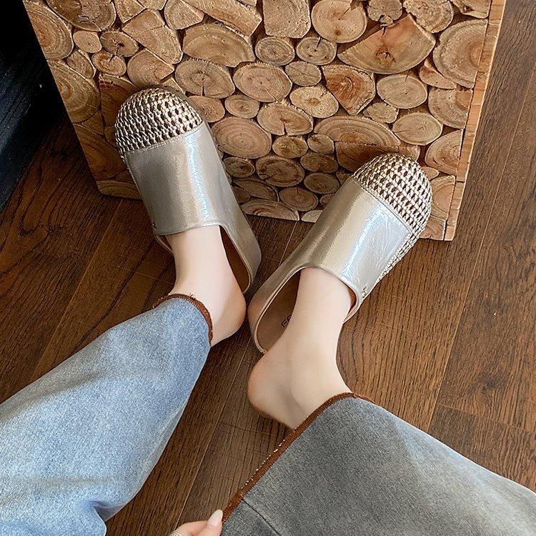 Thick-soled Bag Head Half Slippers Women's Summer Outer Wear 2025 New Inner Height Increase Hollow Weaving Women's Lazy Shoes with One Foot