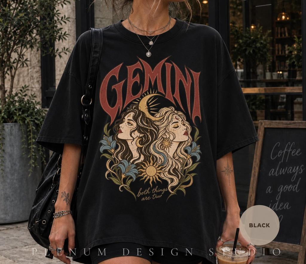Gemini Shirt Comfort Colors Retro Gemini Tee Boho Shirt for Her Vintage Zodiac 90s Horoscope Birthday Gift for Air Sign Astrology Lover