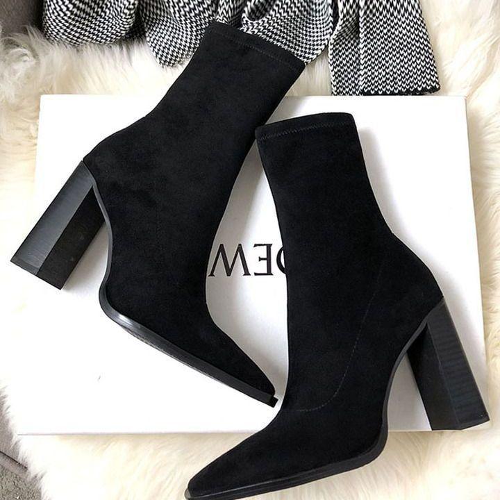 Short Boots Women's Small Square Head Thick Heel Patent Leather Super High Heels 2025 Spring and Autumn New Kendou Same Martin Boots Velvet