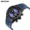 Sanda Cool Large Dial Six-Needle Waterproof Men's Watch with Genuine Leather Strap - Trendy and Fashionable Design.