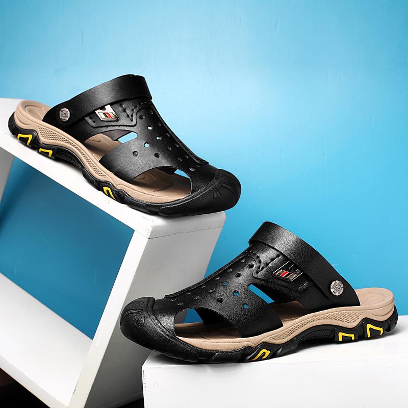 Comfy Summer Flats Hot Sale Mens Sandals Genuine Leather Beach Shoes Breathable Leisure Men Slippers Dual-Purpose Male Footwear