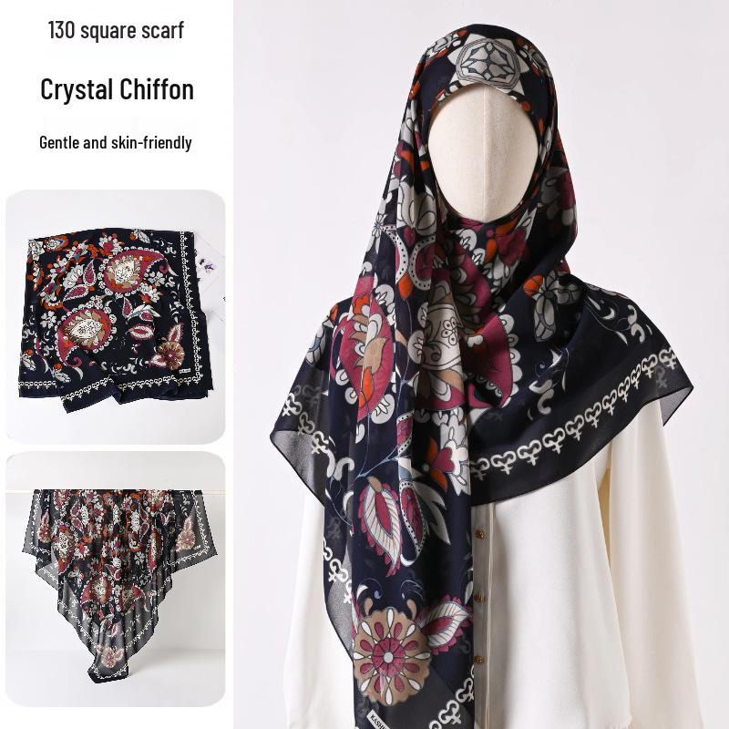 Damenmode 130x130 Seidenähnlicher Gaze Quadratischer Schal Stola - High-End, Leichtgewicht, Langer Schal