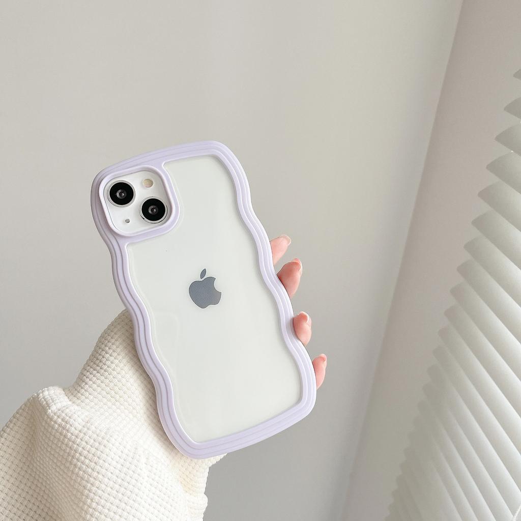 Fashion Transparent Curly Wave Case for iPhone 16 11 12 13 14 15 Pro Max Plus17 Air Shockproof Bumper Cover Capa Aesthetic