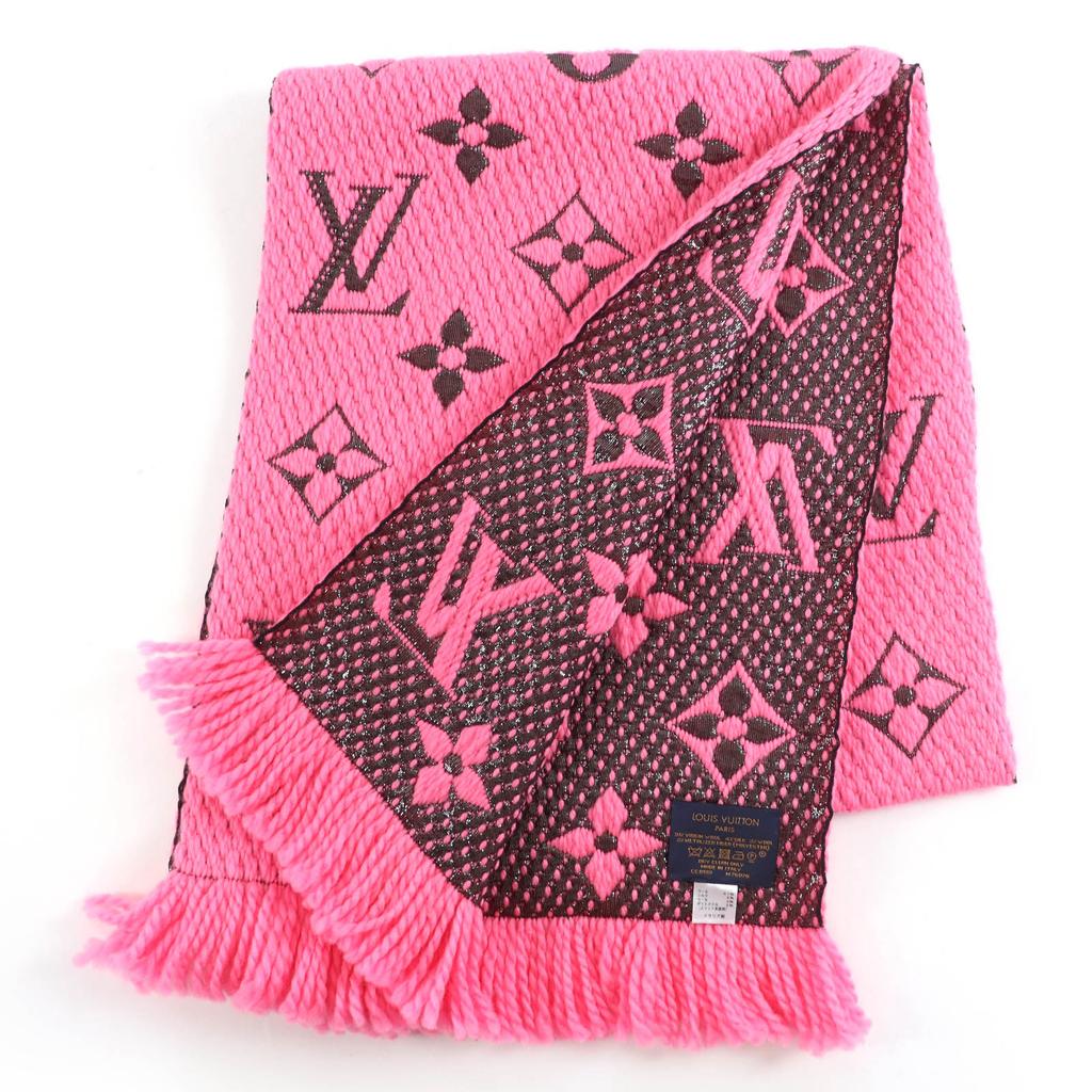 Excellent LOUIS VUITTON Scarf Escalp Logo Mania Shine Virgin wool Women M76070 Used