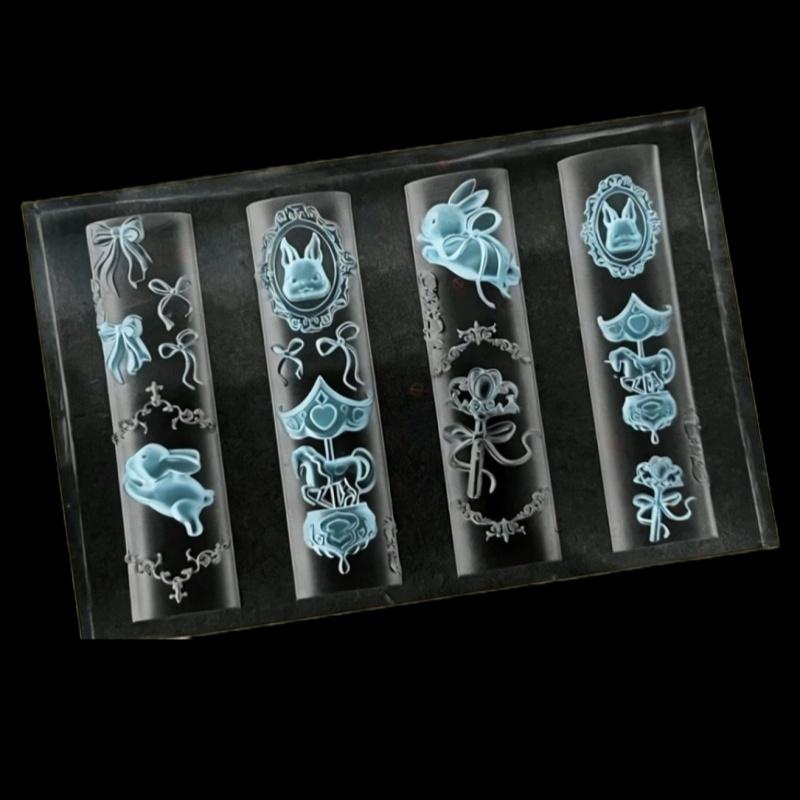 3D Transparente Silikon-Nagelform Für Nagelkunst-Design Relief Kaninchen Engel Muster Maniküre Schablonen Werkzeuge Zubehör