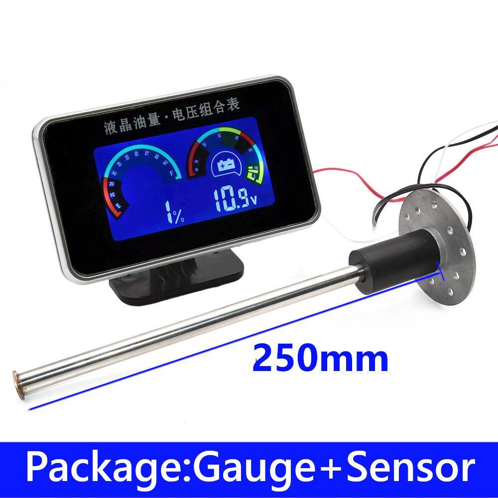 Fuel Level Sensor+Fuel Gauge 2 IN 1 Fuel Level Meter + Voltmeter Fit Car Truck Motorcycle 12V/24V 380mm 280mm Sender Unit customized 250mm Kit