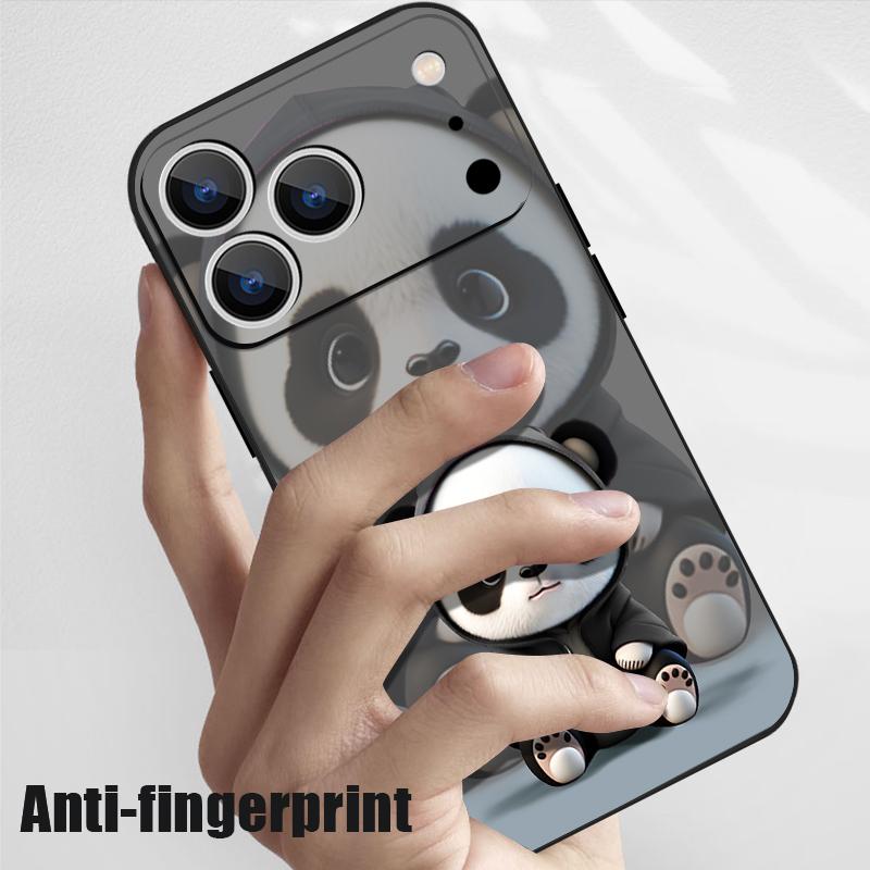 For iPhone 17 Pro Max Case Black Coat Panda Pattern Soft Silicone Lanyard Cover For iPhone 16 Pro Max Cover iPhone 15 14 13 12 11 16E Air