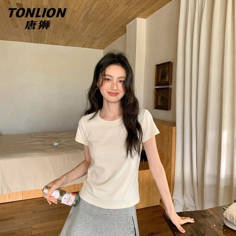 Женская однотонная облегающая футболка с коротким рукавом TonLion 2XL