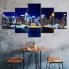 New York City Skyline Hudson River Night View 5 Piece Five Panel Wall Canvas Print Modern Art Poster Picture Home Decor Gift For Him For Her