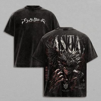 Asta Black Clover Anime T-Shirt Vintage Y2k Gewaschenes Baumwoll-T-Shirt Herrenkleidung Sommer Oversized Lässig Kurzarm-T-Shirts Kleidung