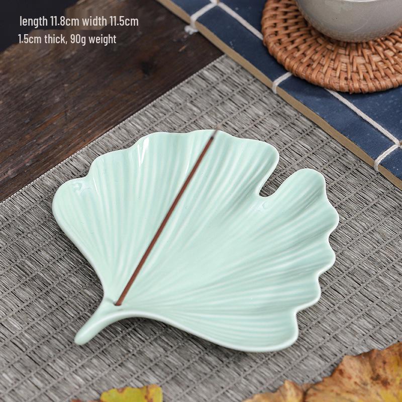 Ceramic Ginkgo & Bodhi Leaf Incense Holder - Creative Home Decor Ornament