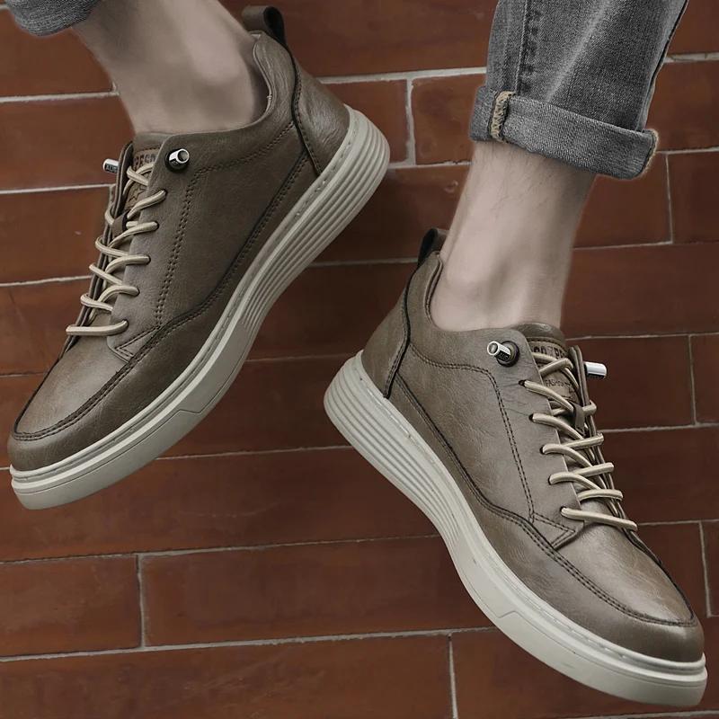 Роскошная мода Натуральная кожа Мужские противоскользящие кроссовки для ходьбы Комфорт — фото 3