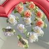 4Pcs Girl Hairpin Hand-Sewn Fabric Flowers Hair Clip with Green Leaves Side Clips Hair Accessories Spring Wear
