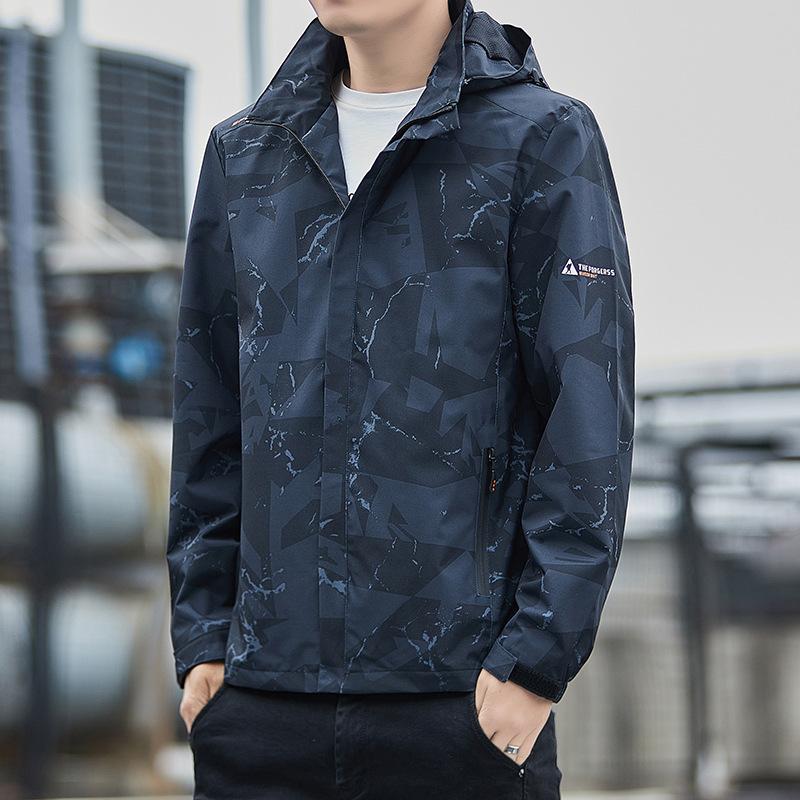 Spring and Autumn Thin Men's Outdoor Printed Jacket Casual Young and Middle-aged Hooded Jacket